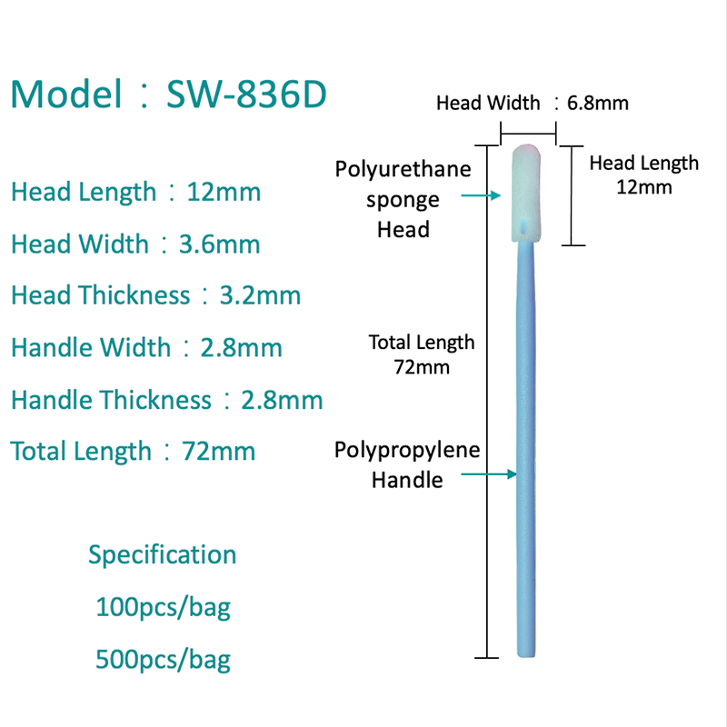 SW-836D تلميح الطرف المرن الصغير مسحة غرفة التنظيف